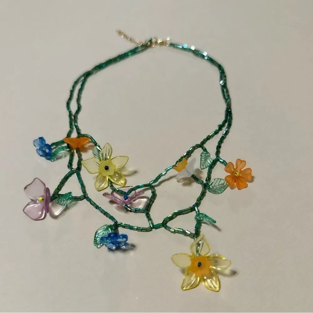 Boho flower necklace N675 - Picture 3 of 4